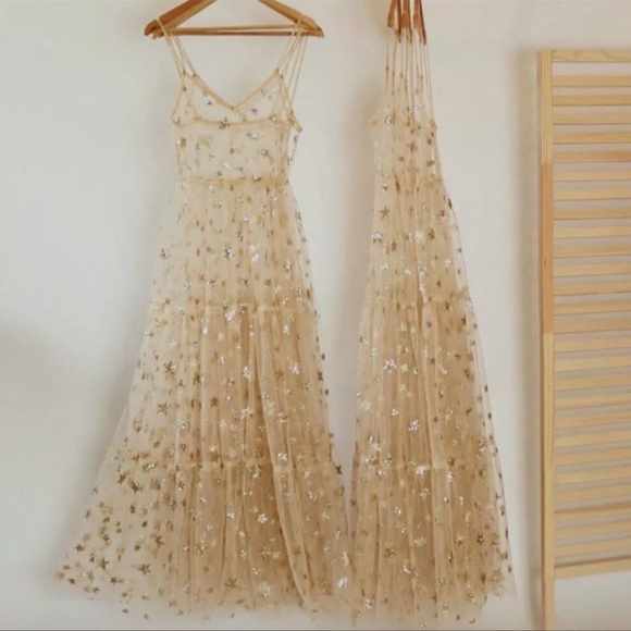 Gold Galaxy Sparkle Mesh Maxi Dress Cover Up - Picture 6 of 6